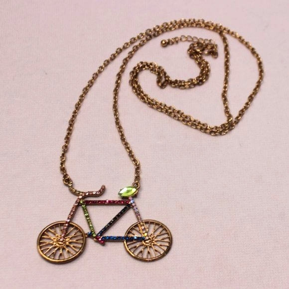 Bicycle Rhinestone Gold Tone Pendant - Picture 5 of 11